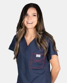 Limited Edition Shelby Scrub Tops - Navy Blue with Red Stitching