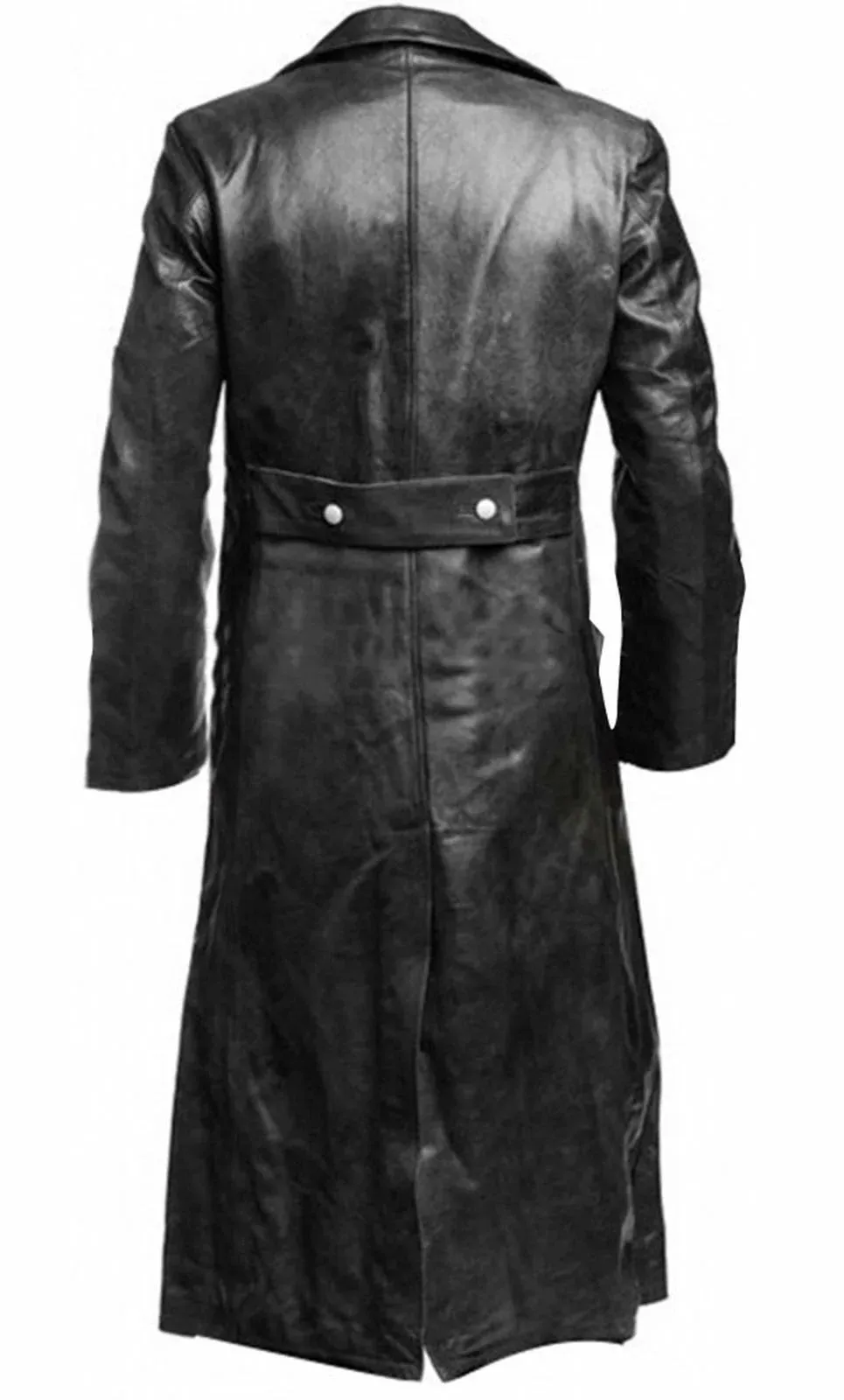 Long Black Leather Trench Coat