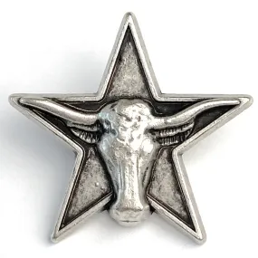 Longhorn Star Southwest Button 1" Silver Metal, 26mm, Shank Back   #FJ-131