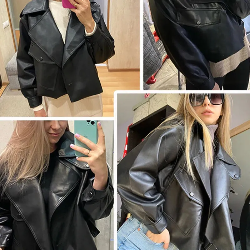 Loose Style Vegan Leather Motorcycle Winter Coat Jackets