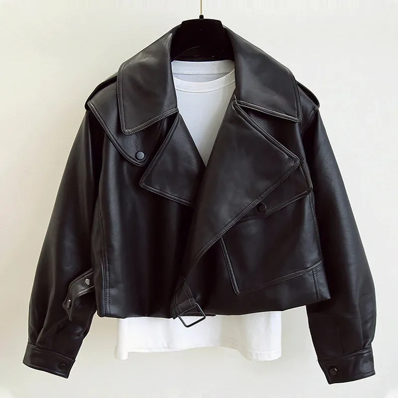 Loose Style Vegan Leather Motorcycle Winter Coat Jackets