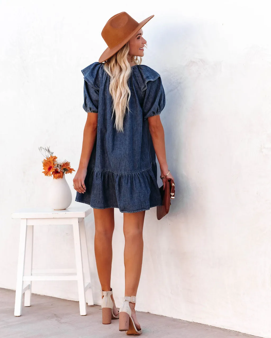 Luis Cotton Puff Sleeve Babydoll Dress - Dark Wash