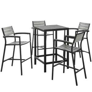 Maine 5 Piece Outdoor Patio Bar Set Brown Gray EEI-1755-BRN-GRY-SET