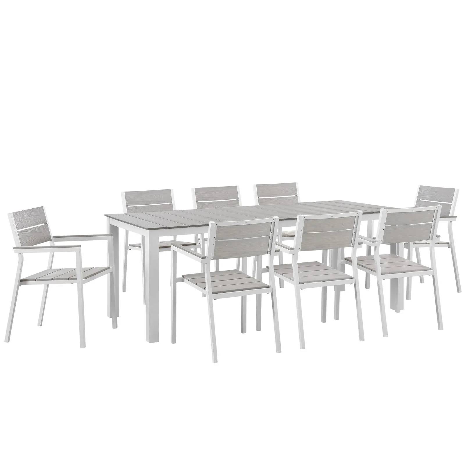 Maine 9 Piece Outdoor Patio Dining Set White Light Gray EEI-1753-WHI-LGR-SET