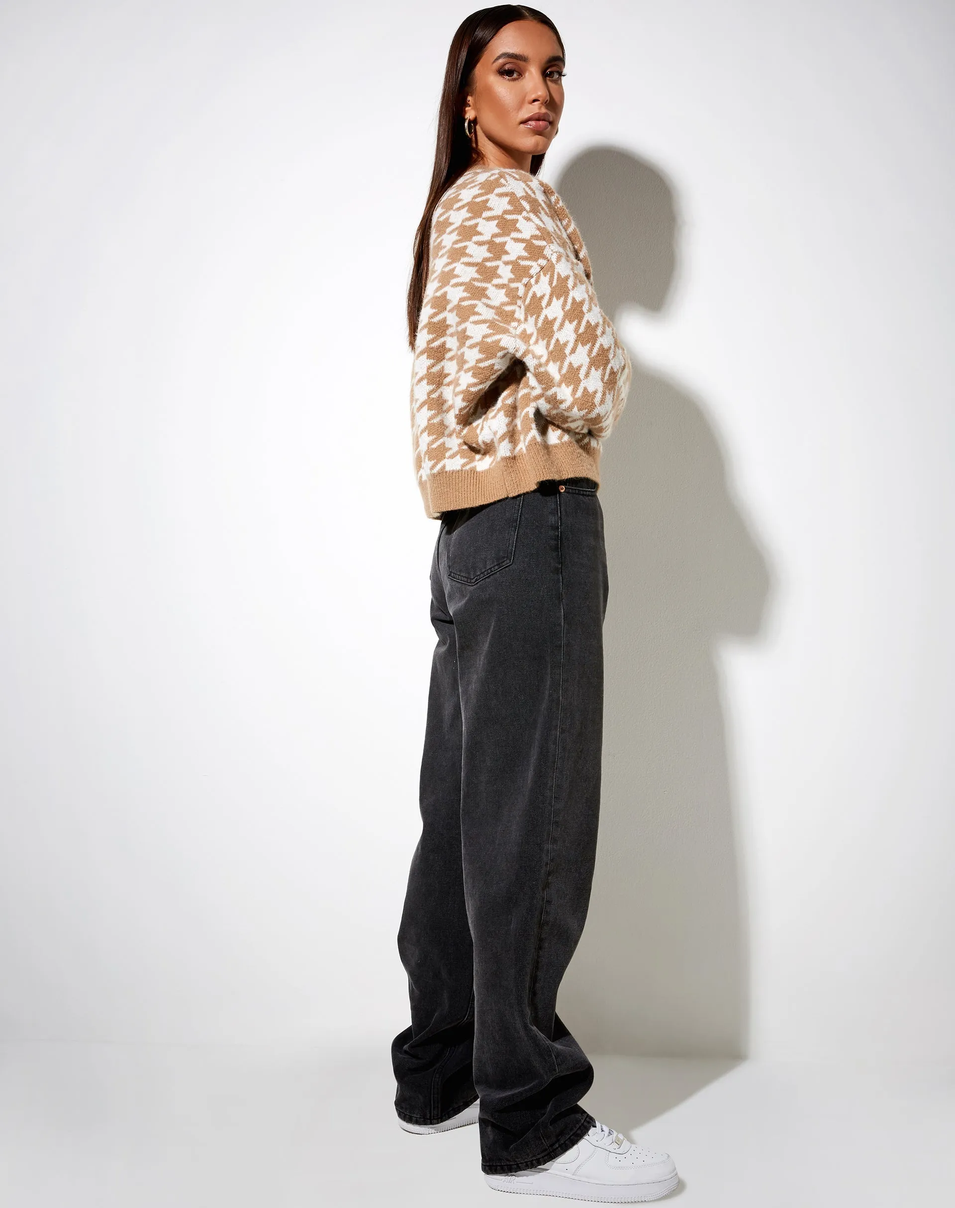 Margo Jumper in Knit Houndstooth Brown