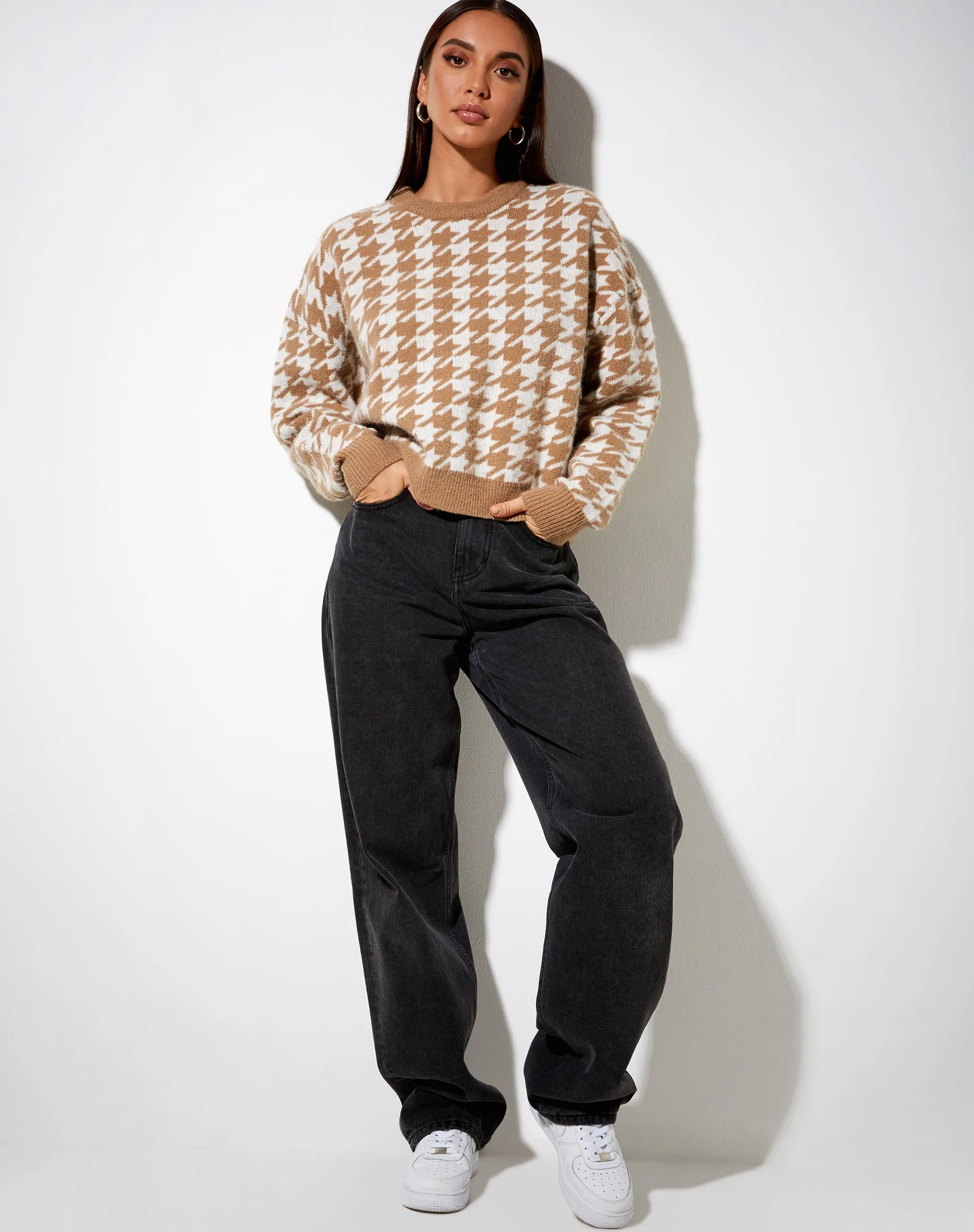 Margo Jumper in Knit Houndstooth Brown