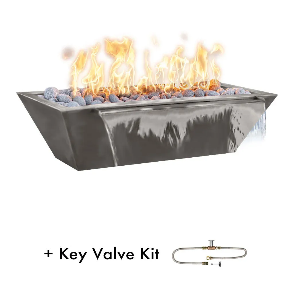 Maya 48" Linear Fire and Water Bowl, Powder Coated Metal - Pool Feature