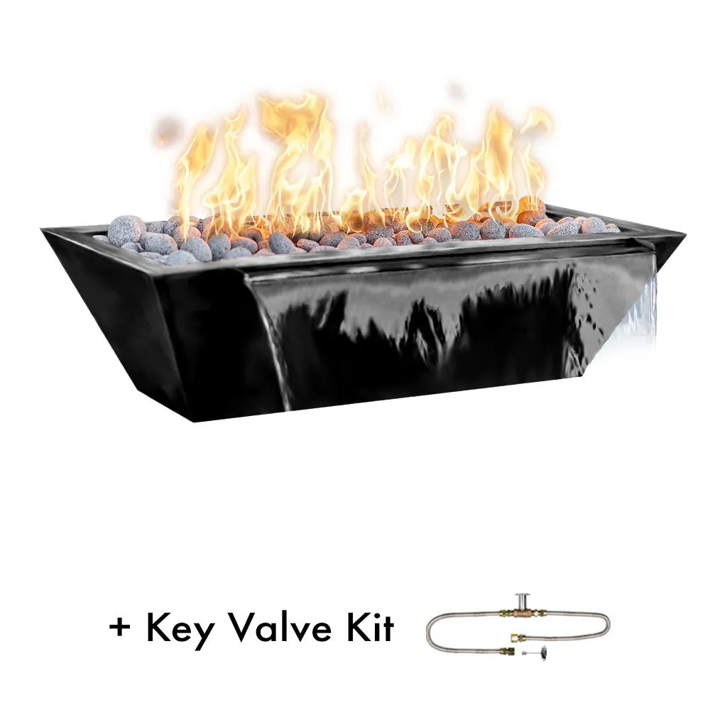 Maya 48" Linear Fire and Water Bowl, Powder Coated Metal - Pool Feature