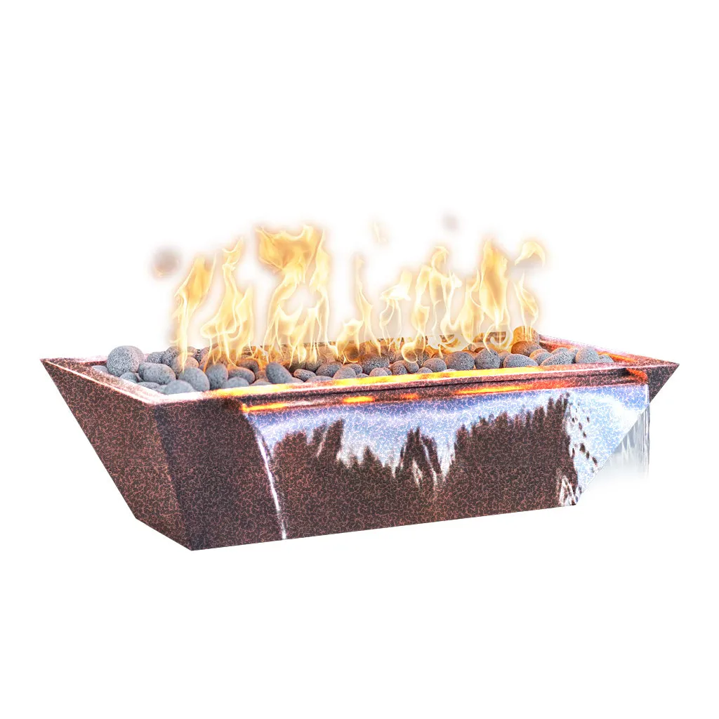 Maya 48" Linear Fire and Water Bowl, Powder Coated Metal - Pool Feature