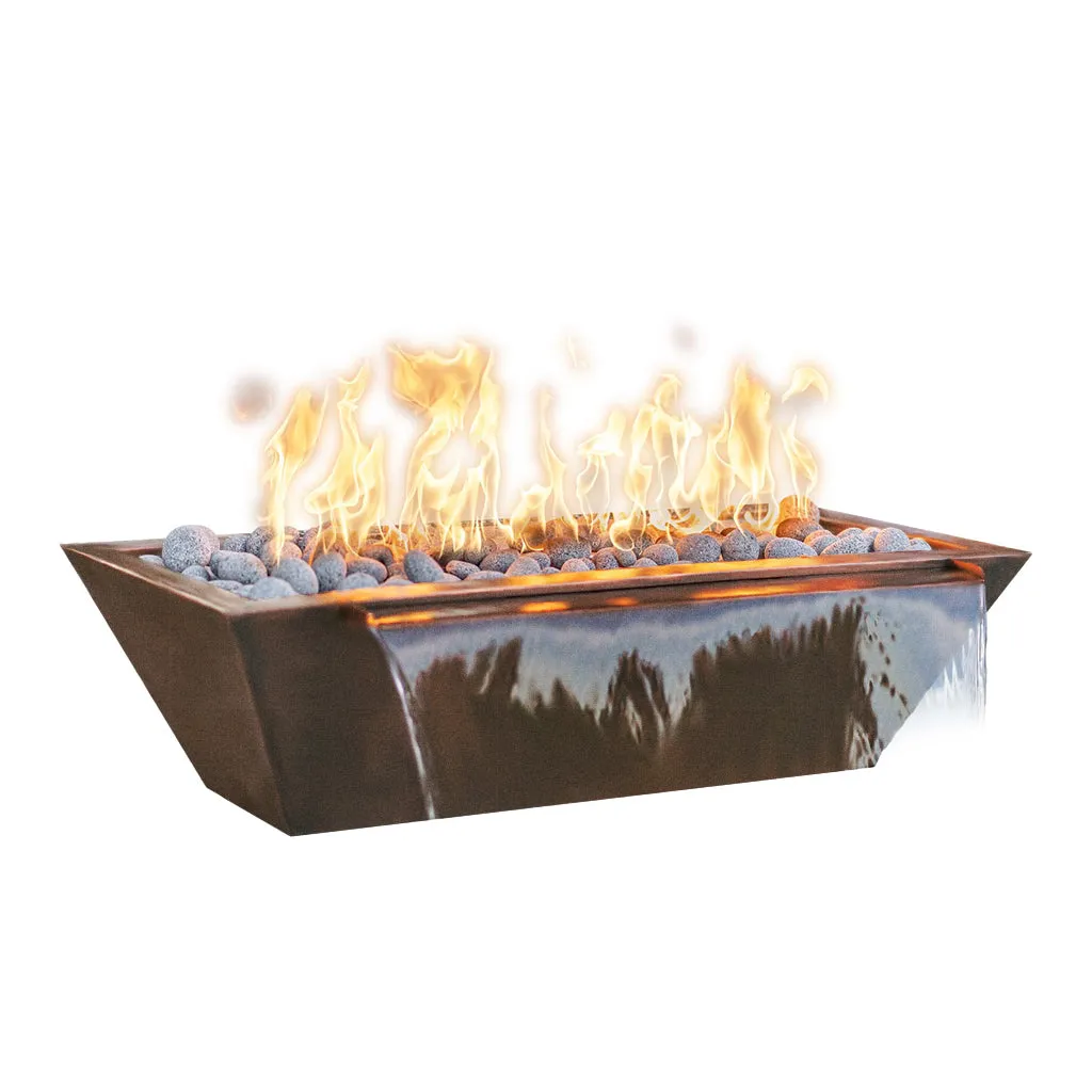 Maya 48" Linear Fire and Water Bowl, Powder Coated Metal - Pool Feature