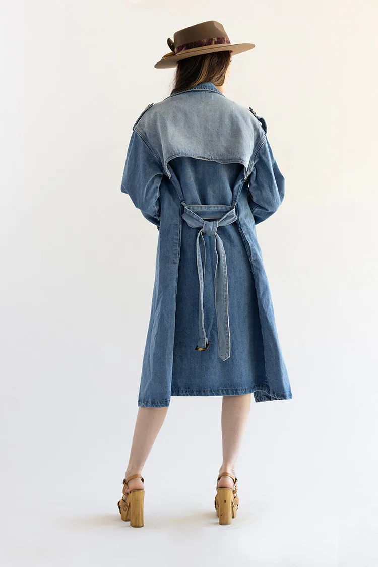 Medium Wash Denim Trench Coat