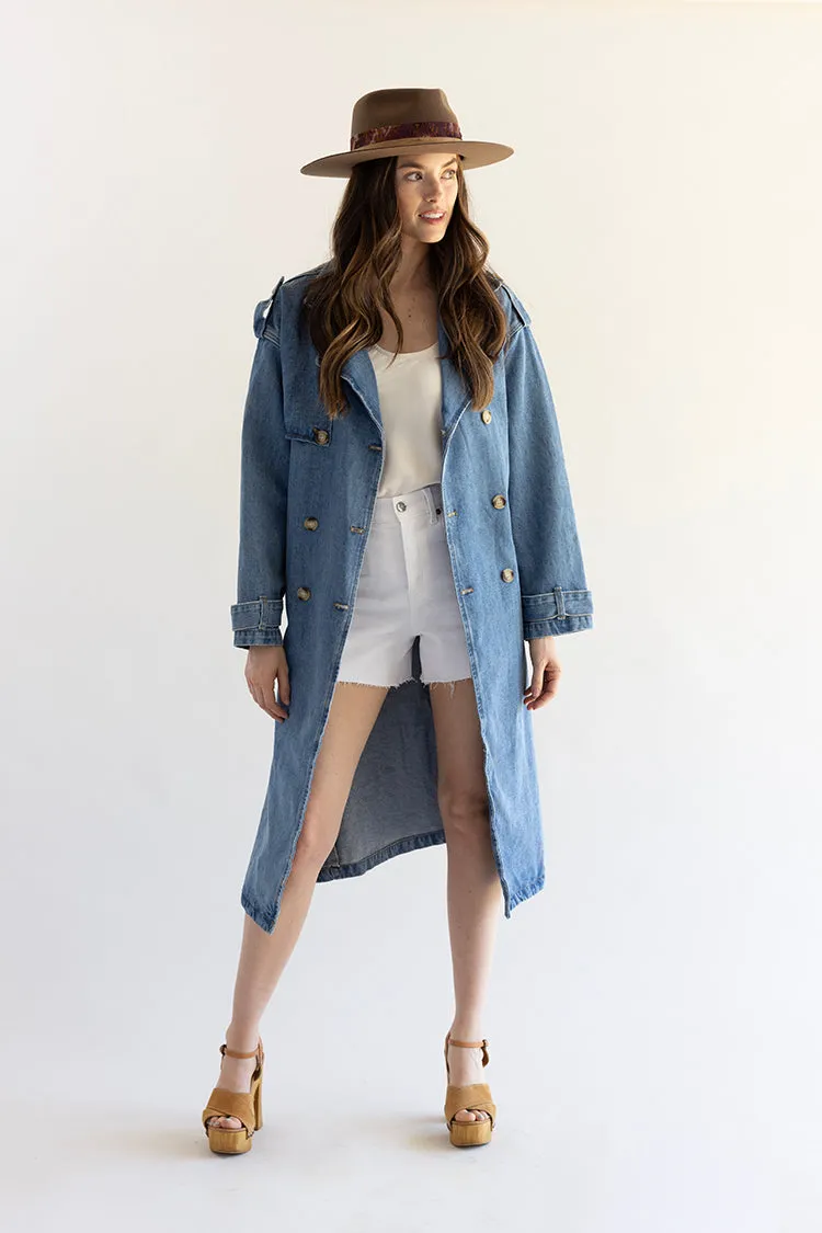 Medium Wash Denim Trench Coat