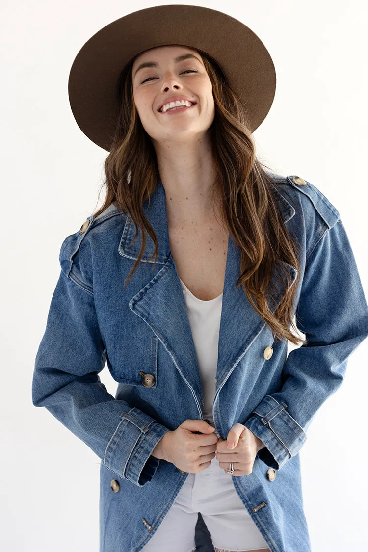 Medium Wash Denim Trench Coat