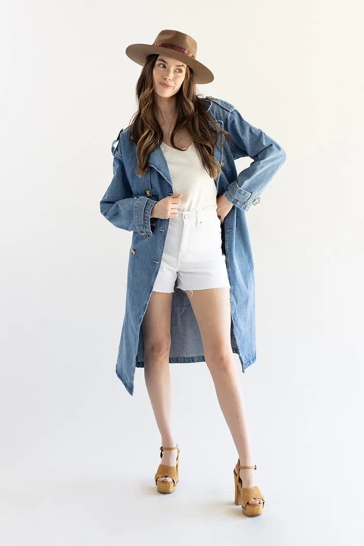 Medium Wash Denim Trench Coat