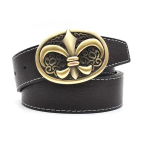 Men's Bronze Symbol Cross Buckle Leather Belt