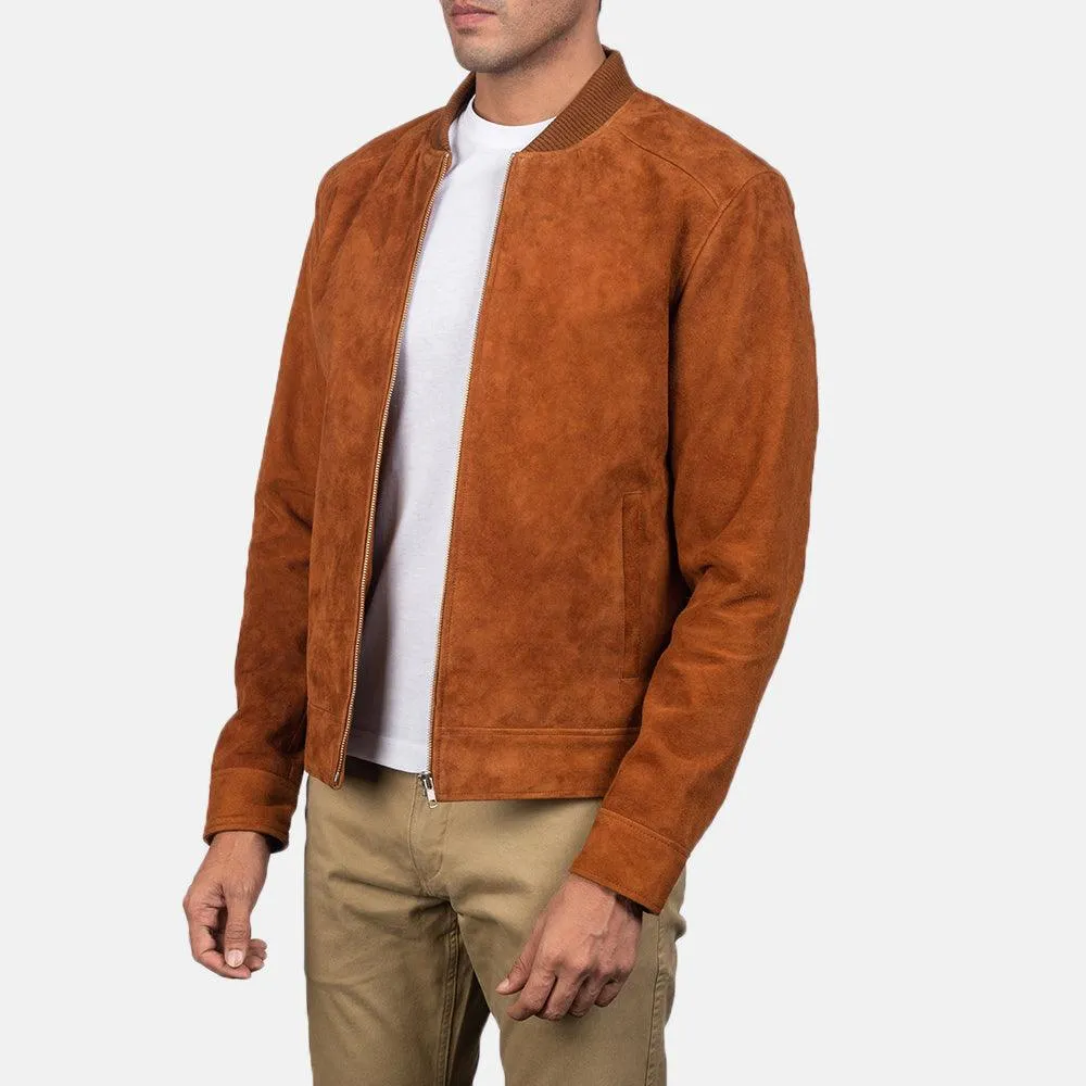 Mens Brown Suede Bomber Jacket