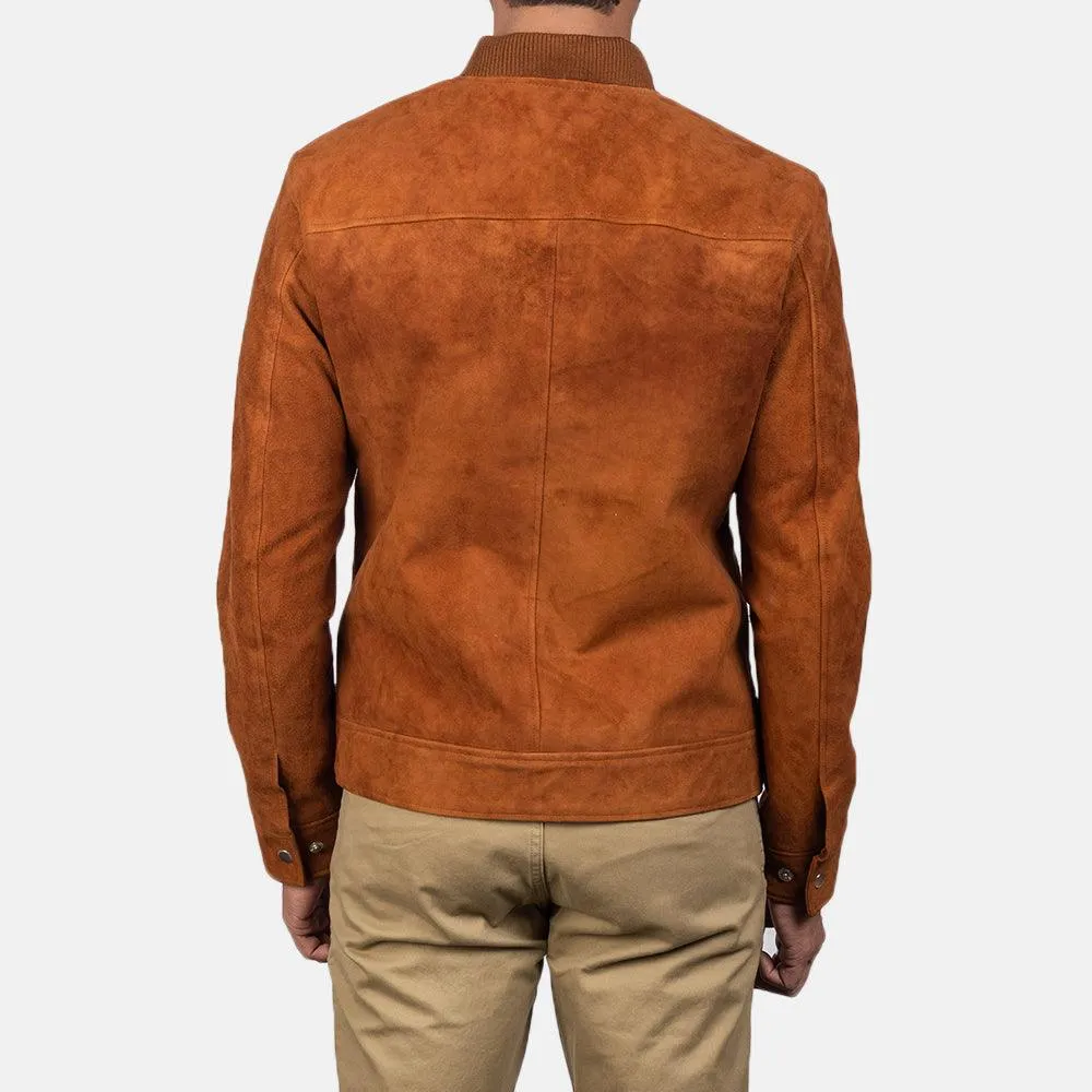 Mens Brown Suede Bomber Jacket