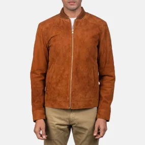 Mens Brown Suede Bomber Jacket