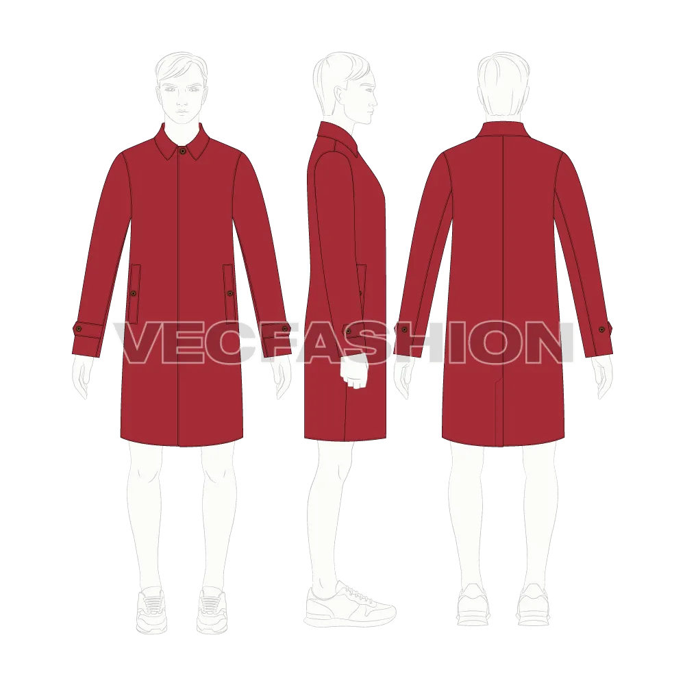 Mens Classic Raincoat Vector Template