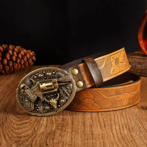 Men's Classic Retro Gun Bull Leather Belt