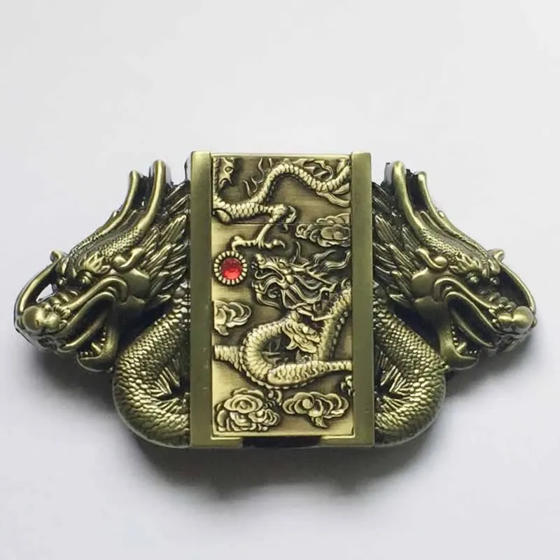 Men's DIY Bronze Double Dragons Leather Belt with Hidden Lighter