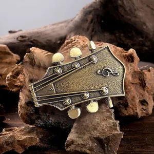 Men's DIY Bronze Guitar Music Buckle Leather Belt