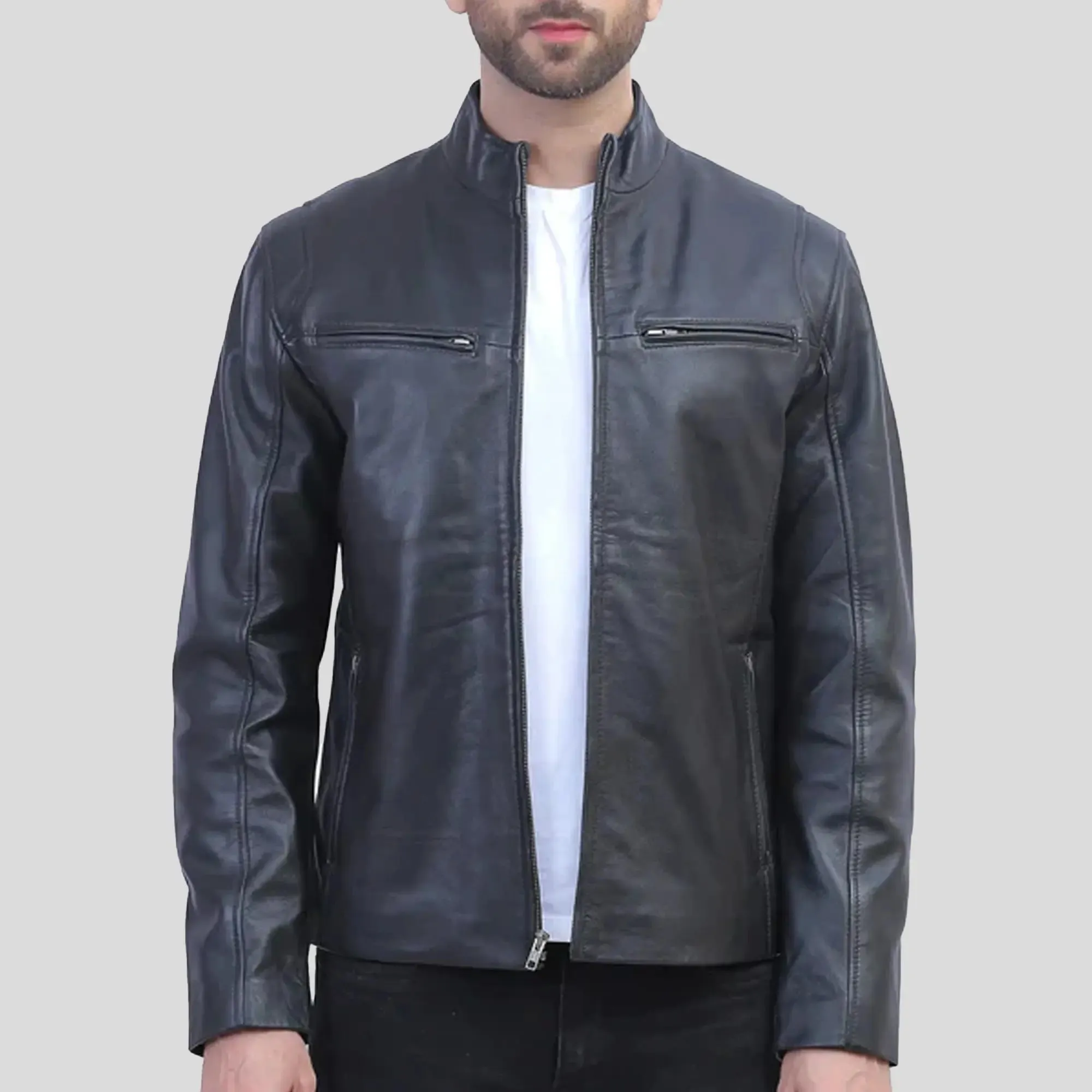 Mens Ionic Black Leather Jacket