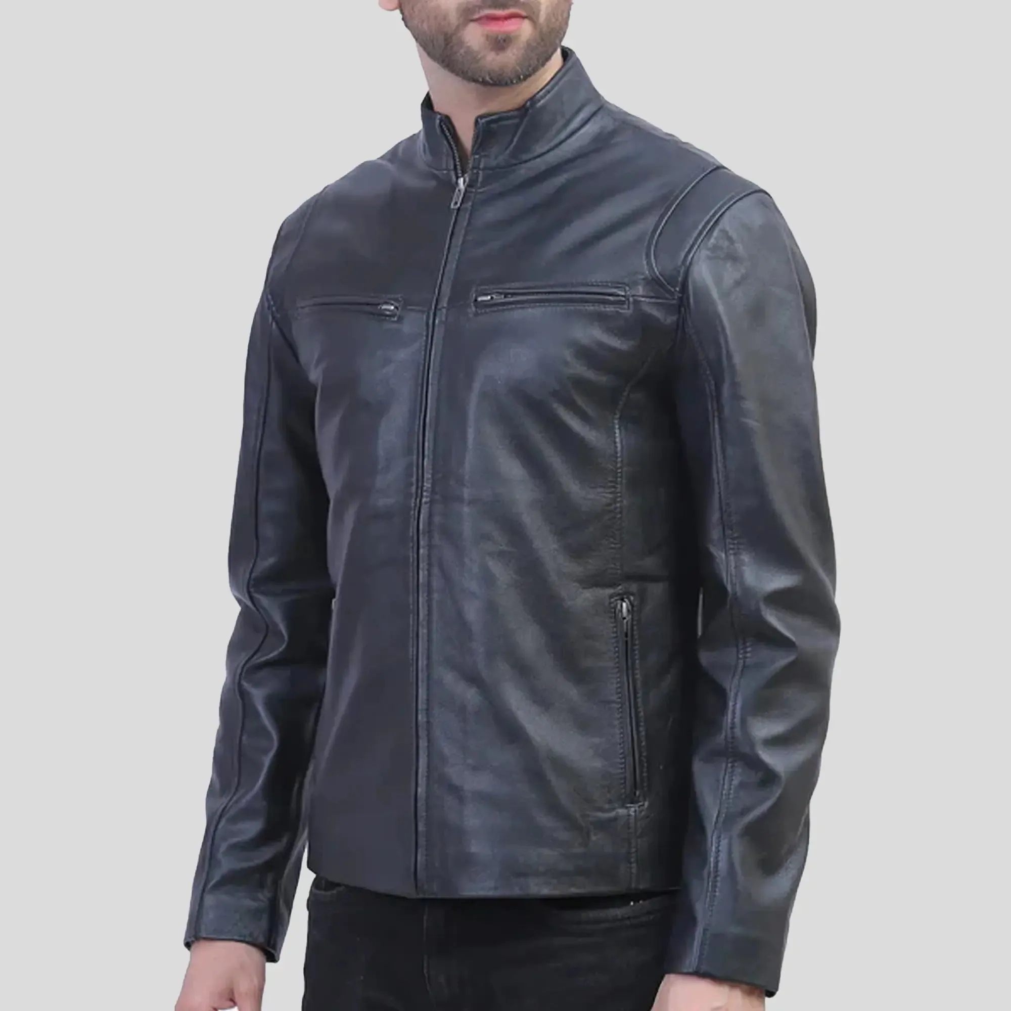 Mens Ionic Black Leather Jacket