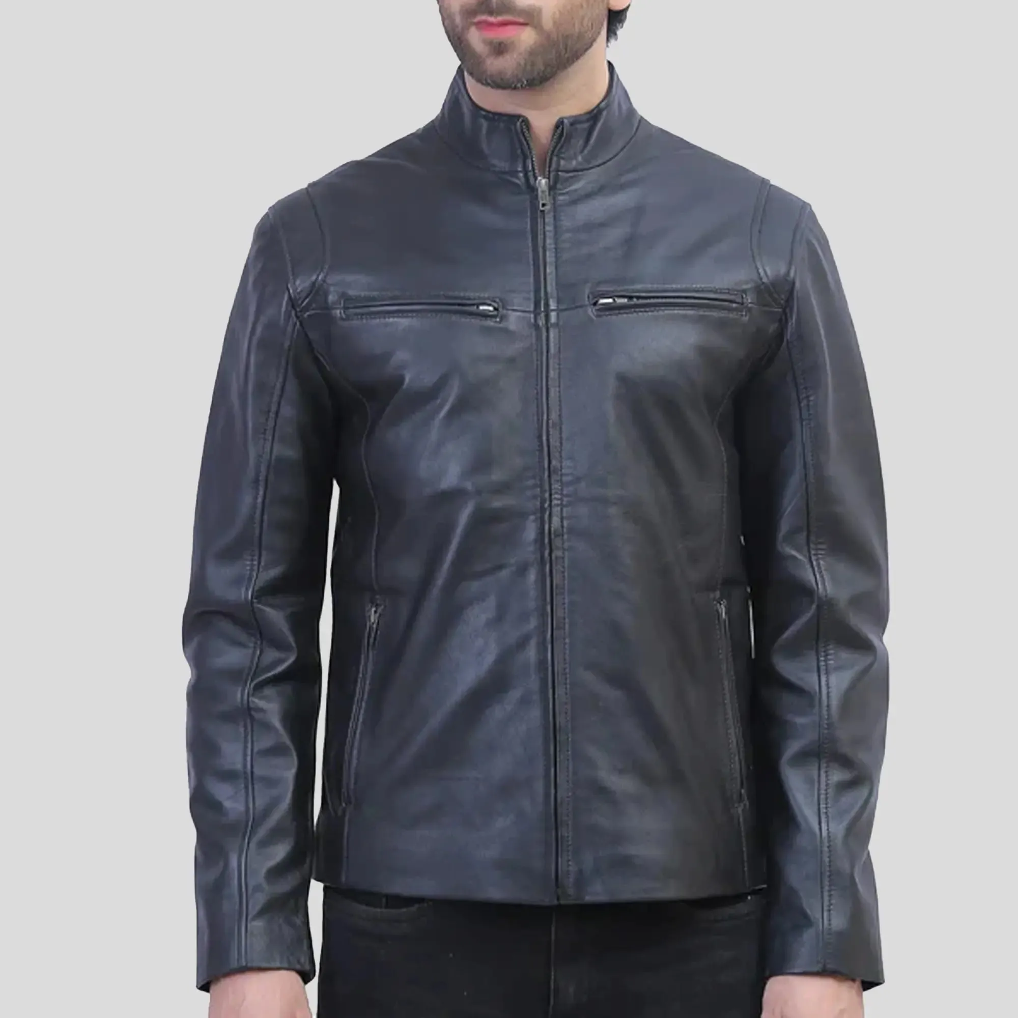 Mens Ionic Black Leather Jacket