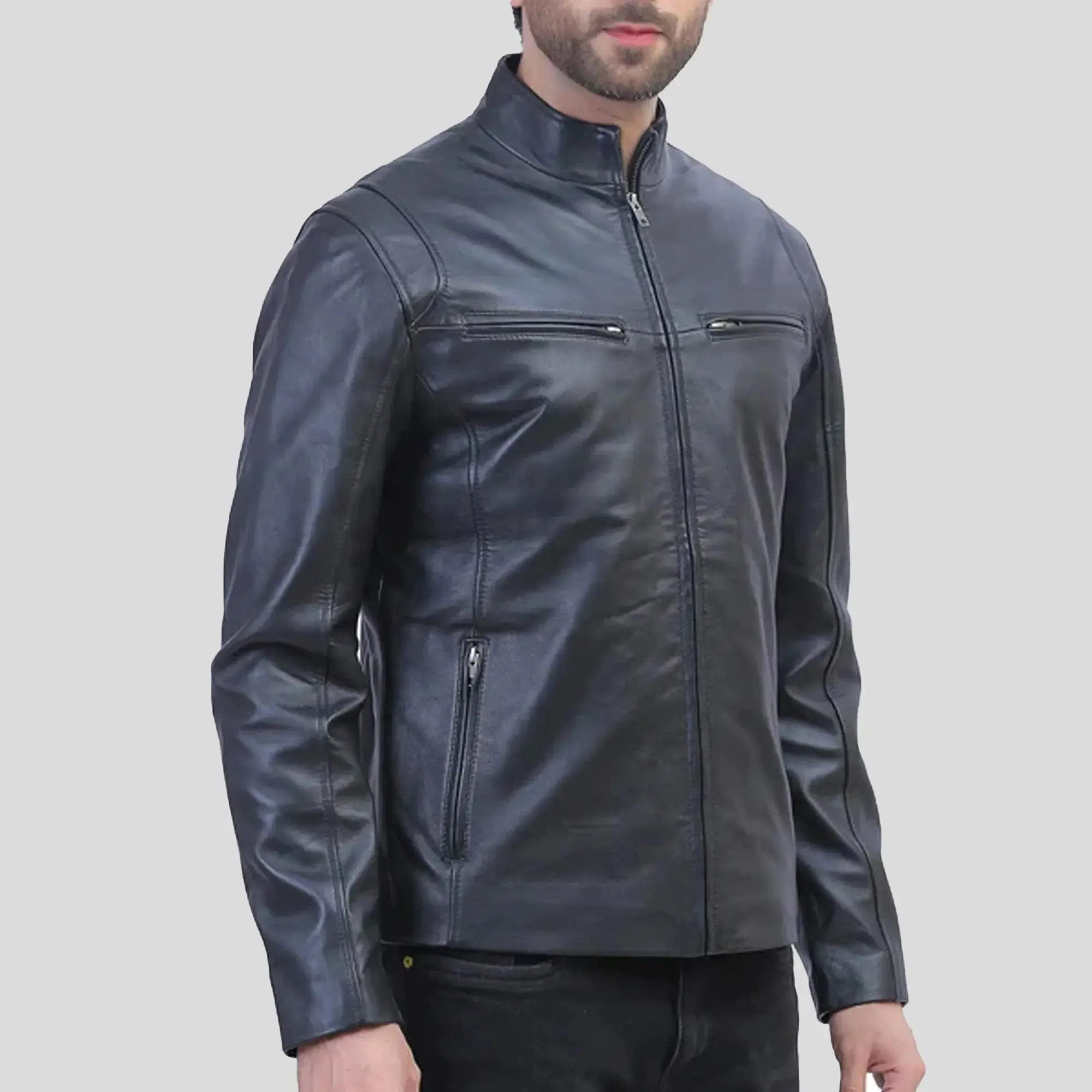 Mens Ionic Black Leather Jacket