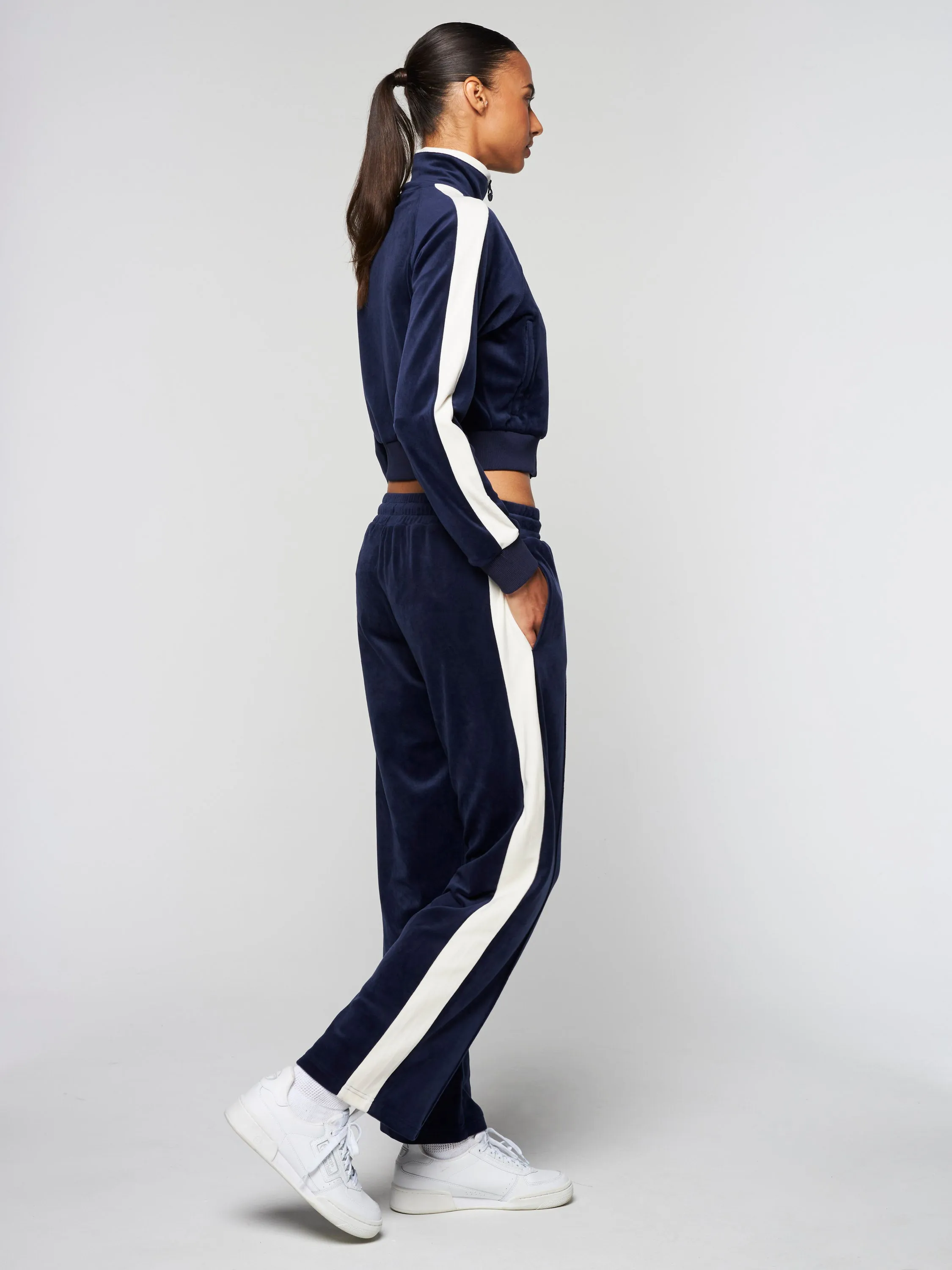 Miss Carlotta Velour Track Pant- Maritime Blue