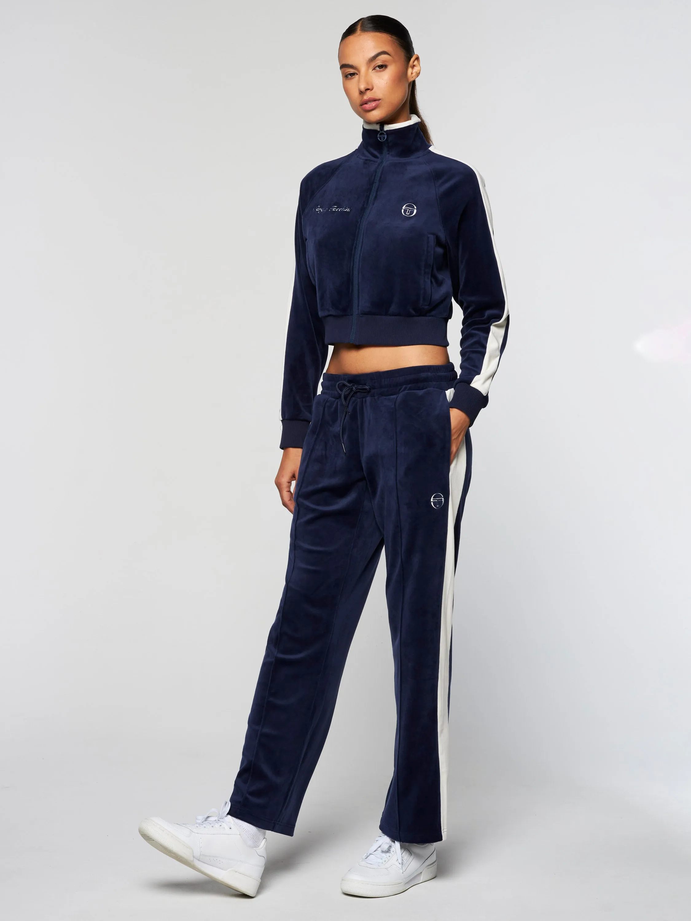 Miss Carlotta Velour Track Pant- Maritime Blue