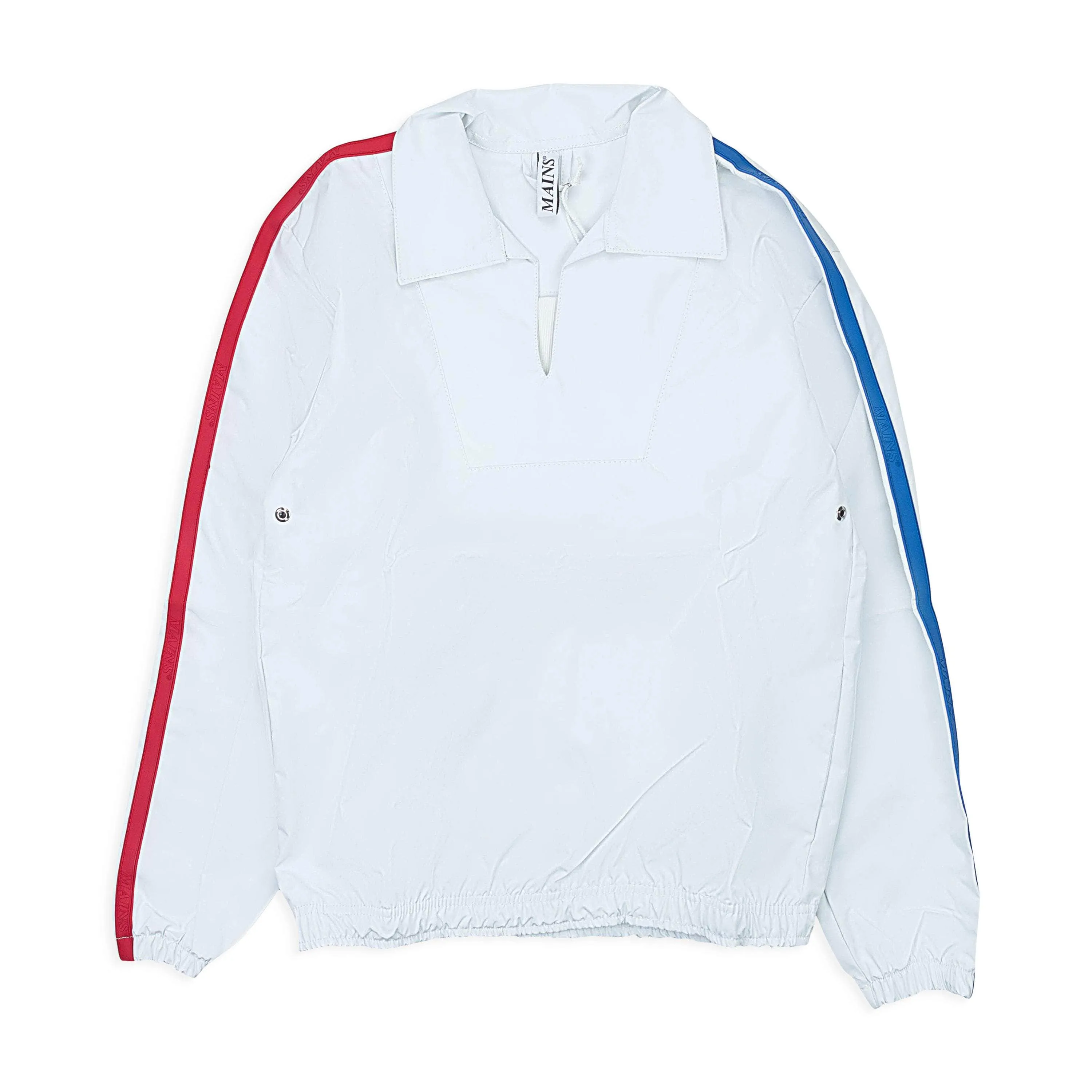 MNS-XOTW-0001/L TO01WHT_WHITE White/Blue Mains Side Strip Quarter Zip Track Jacket Size L