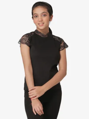 Mode By RedTape Girl's Black Round Neck T-Shirt