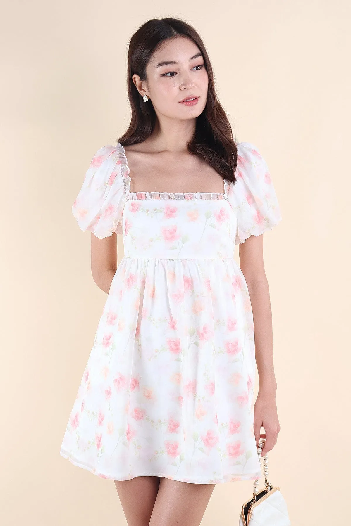 MORA WATERCOLOUR SLEEVE DRESS IN PINK