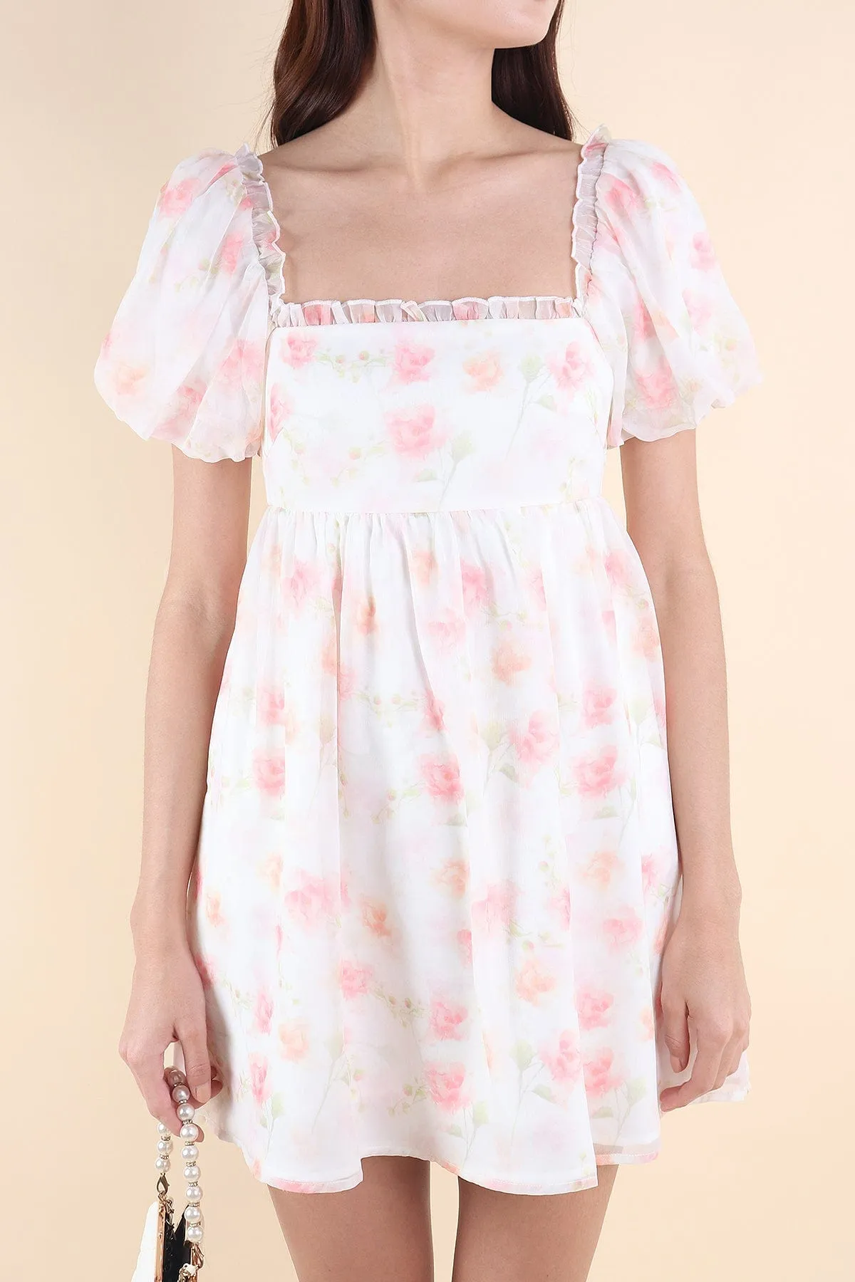 MORA WATERCOLOUR SLEEVE DRESS IN PINK