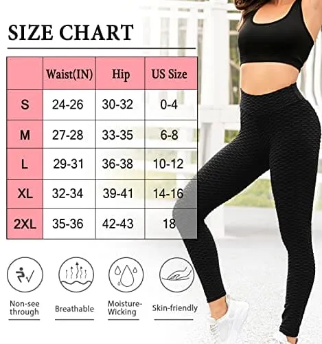 Murandick Textured Leggings for Women Scrunch High Waist Textured Yoga Workout Pants - Black