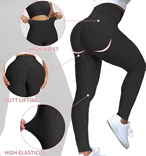 Murandick Textured Leggings for Women Scrunch High Waist Textured Yoga Workout Pants - Black