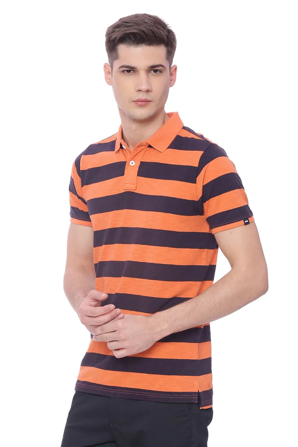 Muscle Fit Striped Rugby Polo T Shirt