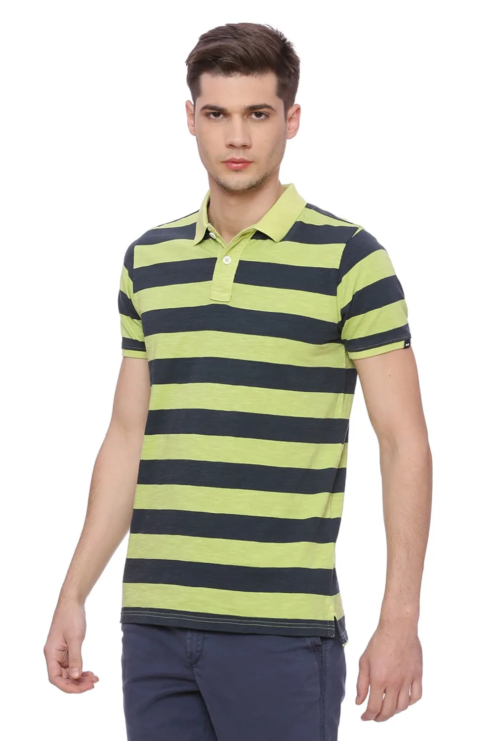 Muscle Fit Striped Rugby Polo T Shirt