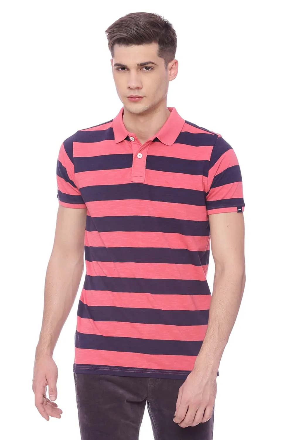 Muscle Fit Striped Rugby Polo T Shirt