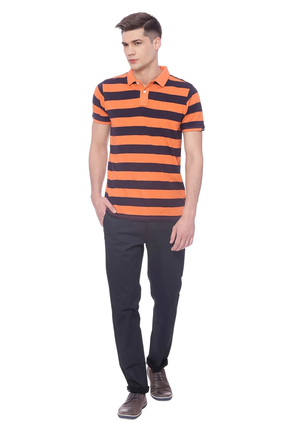 Muscle Fit Striped Rugby Polo T Shirt