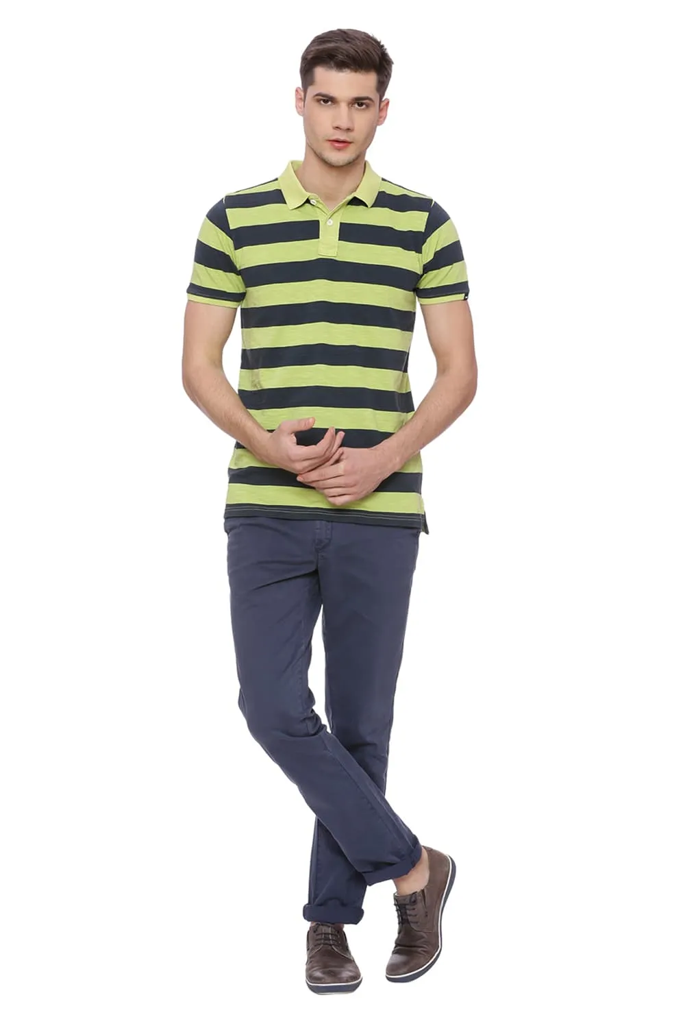 Muscle Fit Striped Rugby Polo T Shirt