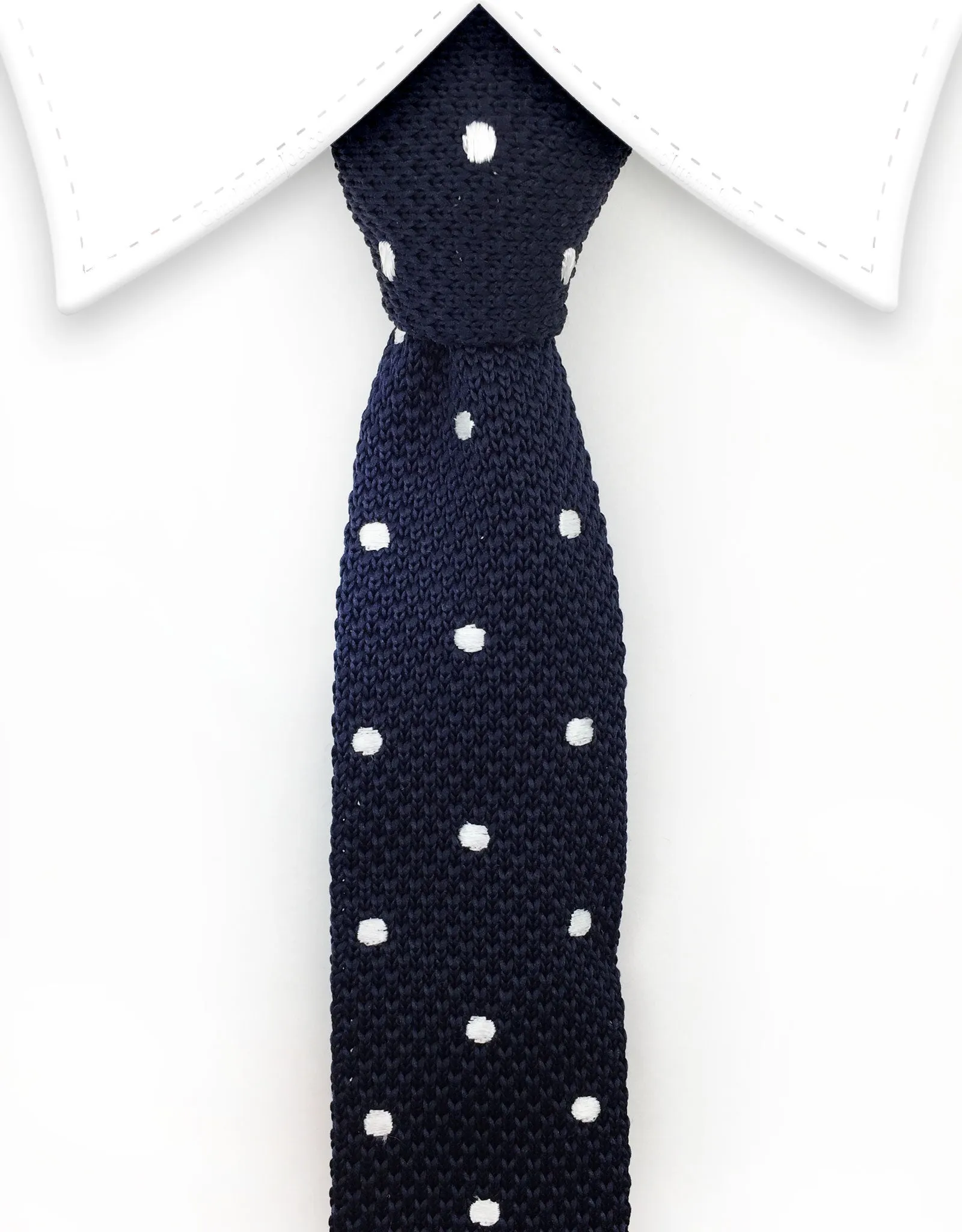 Navy & White Polka Dots Skinny Knitted Tie