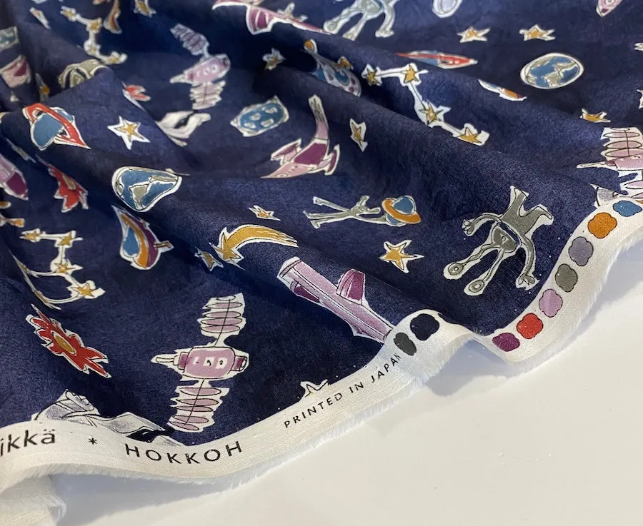 Navy Blue Space Print, 100% Cotton Lightweight Lawn from Hokkoh Japan, 44" Wide By the Yard #1023-1620