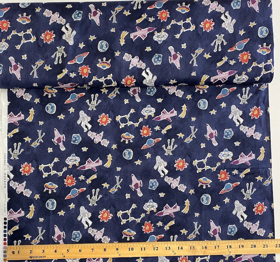 Navy Blue Space Print, 100% Cotton Lightweight Lawn from Hokkoh Japan, 44" Wide By the Yard #1023-1620