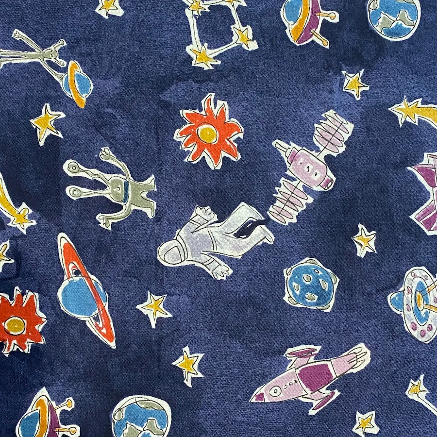 Navy Blue Space Print, 100% Cotton Lightweight Lawn from Hokkoh Japan, 44" Wide By the Yard #1023-1620