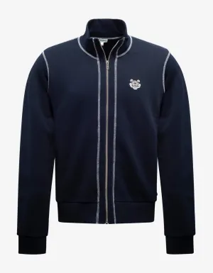 Navy Blue Tiger Crest Zip Track Jacket -