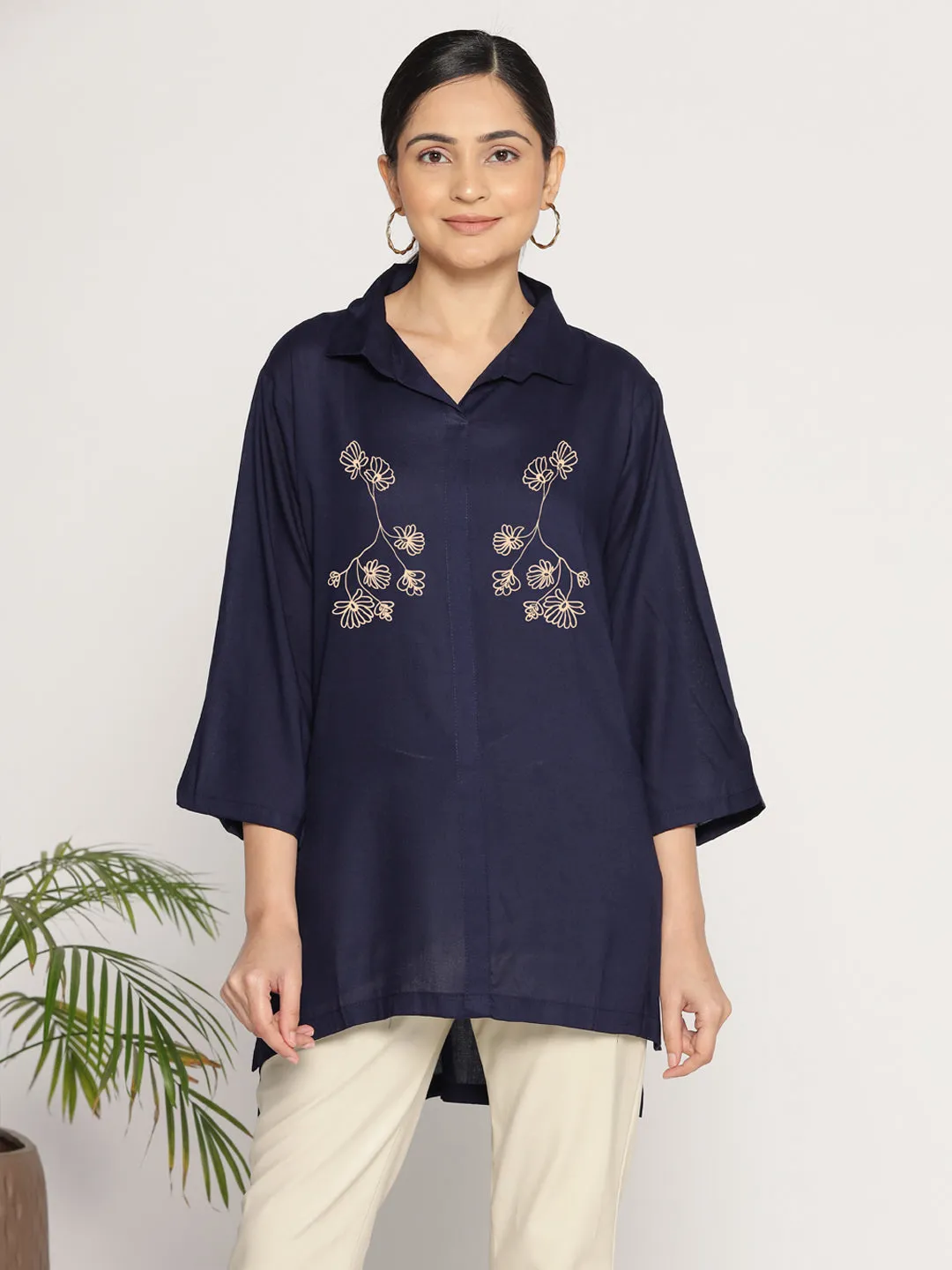 Navy Rayon ShirtTop - Horizon