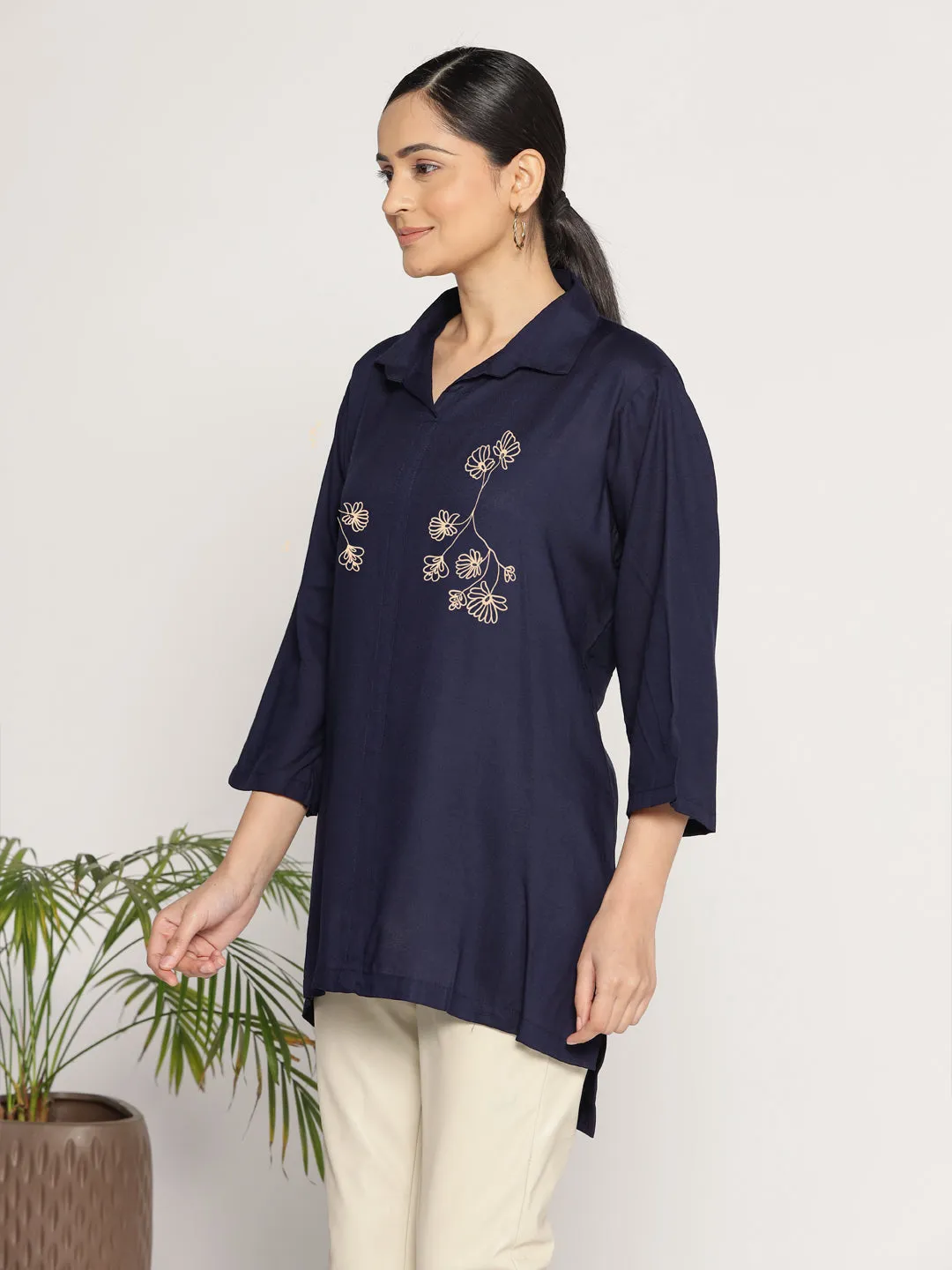 Navy Rayon ShirtTop - Horizon